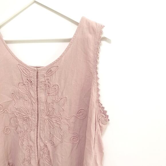 Soft Surroundings embroidered mauve artisan tank blouse - Picture 2 of 8